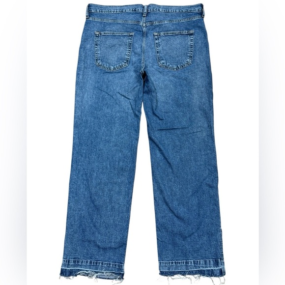Gap sz 16 / 33 Jeans 90's Loose Mid Rise Raw Hem Distressed Hem Slit Blue Denim - Picture 4 of 7